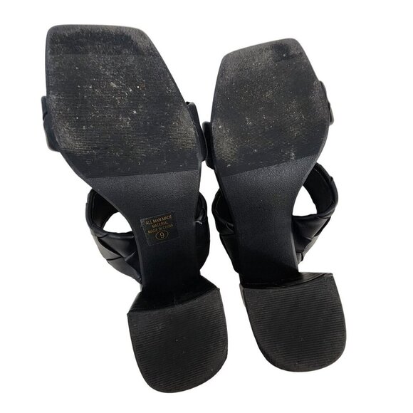 Soda Black Woven Heeled Mules For Women Size 9  Square Toe Block Heel - Picture 9 of 15